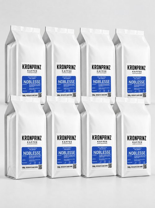 Kronprinz Kaffee Noblesse, Single Origin Espresso, 8 kg Vorteilspack aus 8 Beuteln à 1 kg, Röstkaffee ganze Bohne