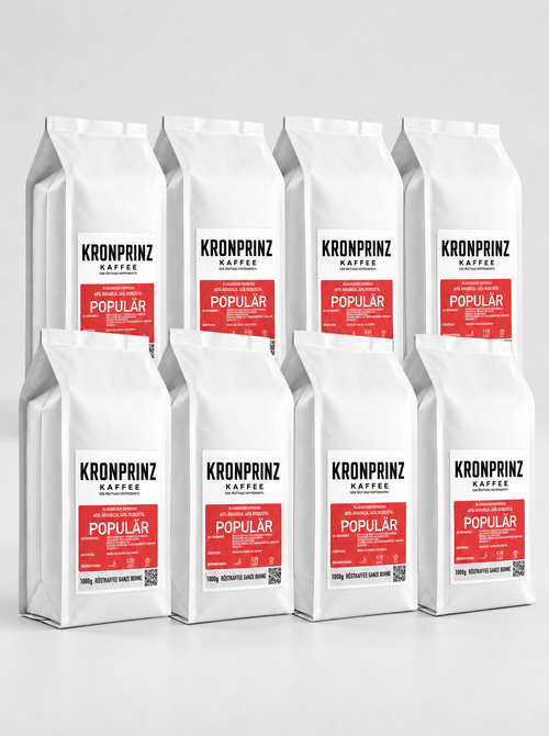 Kronprinz Kaffee Populär, klassischer Espresso, 8 kg Vorteilspack aus 8 Beuteln à 1 kg, Röstkaffee ganze Bohne