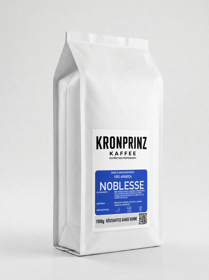 Kronprinz Kaffee Noblesse, Single Origin Espresso, 1 kg Beutel, Röstkaffee ganze Bohne